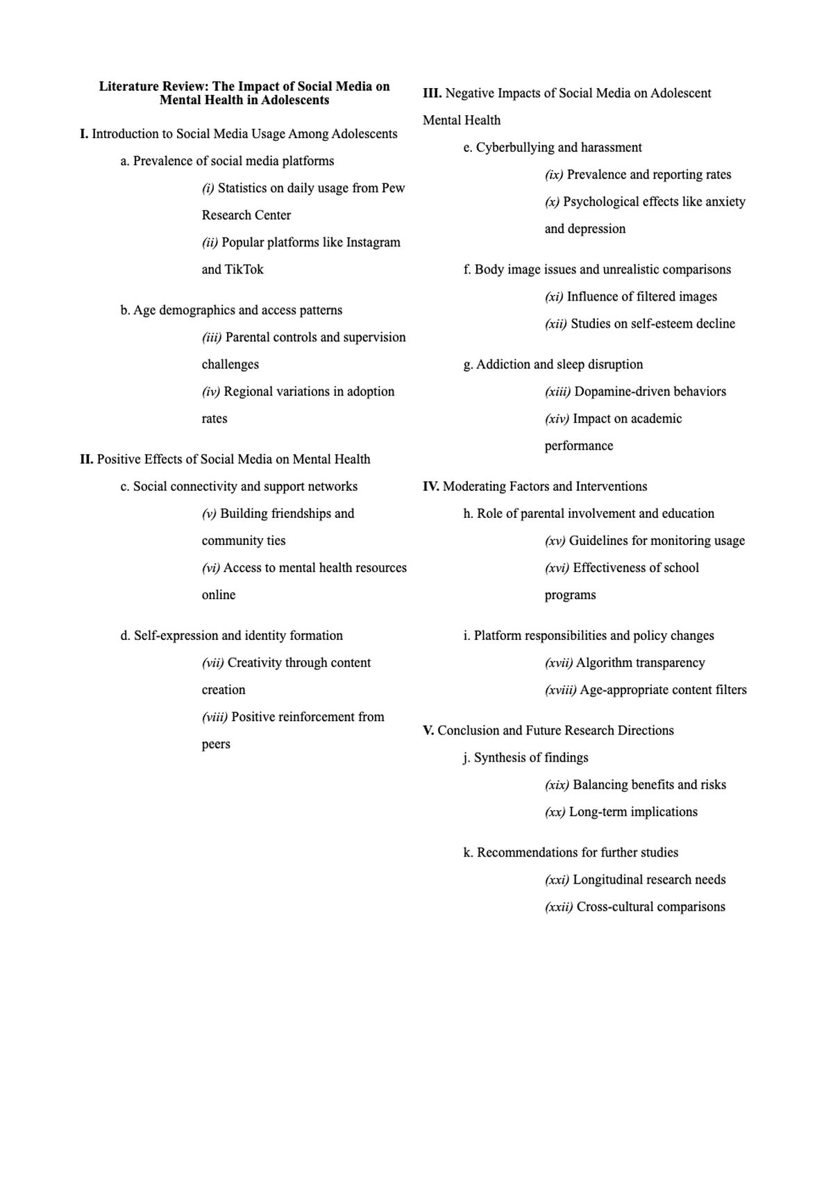 Structured literature review outline with thematic organization and study breakdown_variant_3